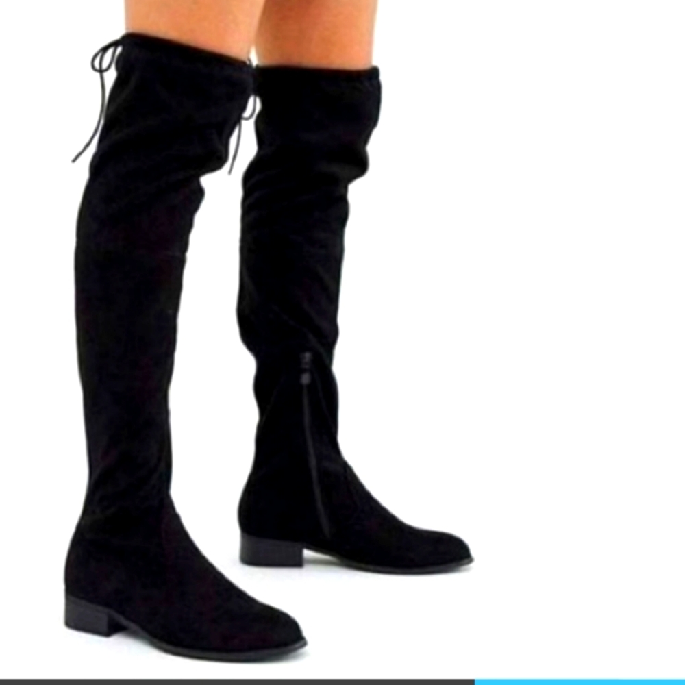 Over-the-Knee Black Suede Women's Boots - Picture 4 of 5
